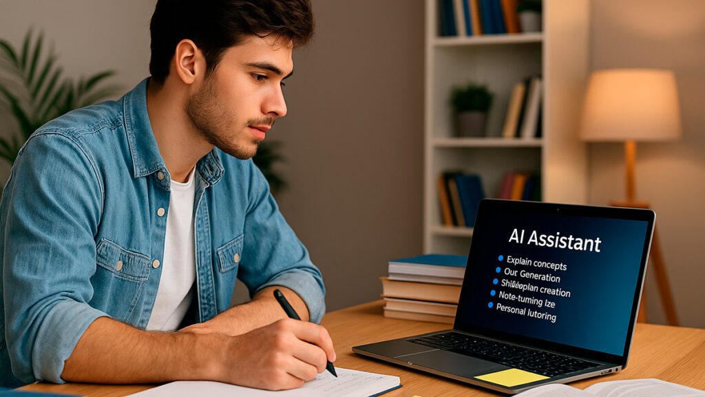 Jovem estudando com inteligência artificial para o concurso CNU 2025