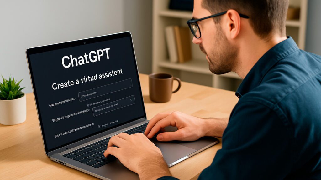 Pessoa usando o ChatGPT para criar um assistente virtual no computador