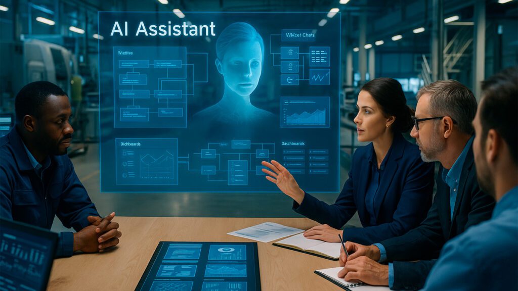 Playbook de implantação de assistente ChatGPT na indústria mostrando integração de tecnologia e processos