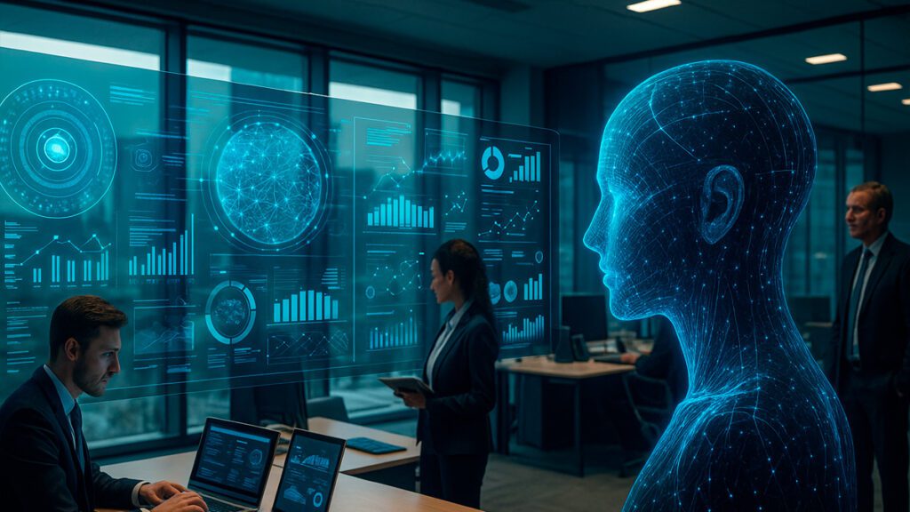 Representação visual da inteligência artificial transformando empresas e mercados