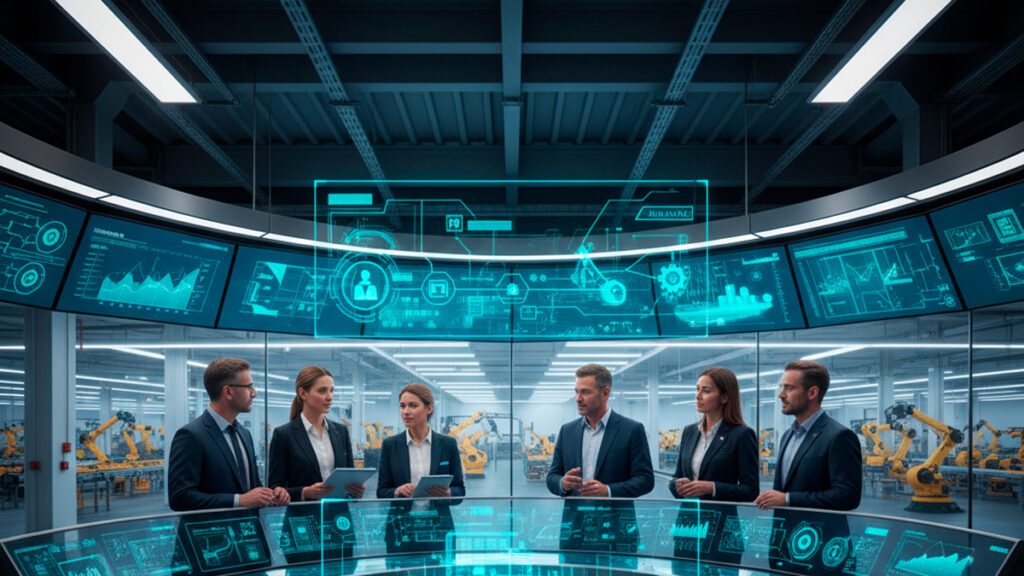 Automação com inteligência artificial em operação industrial moderna