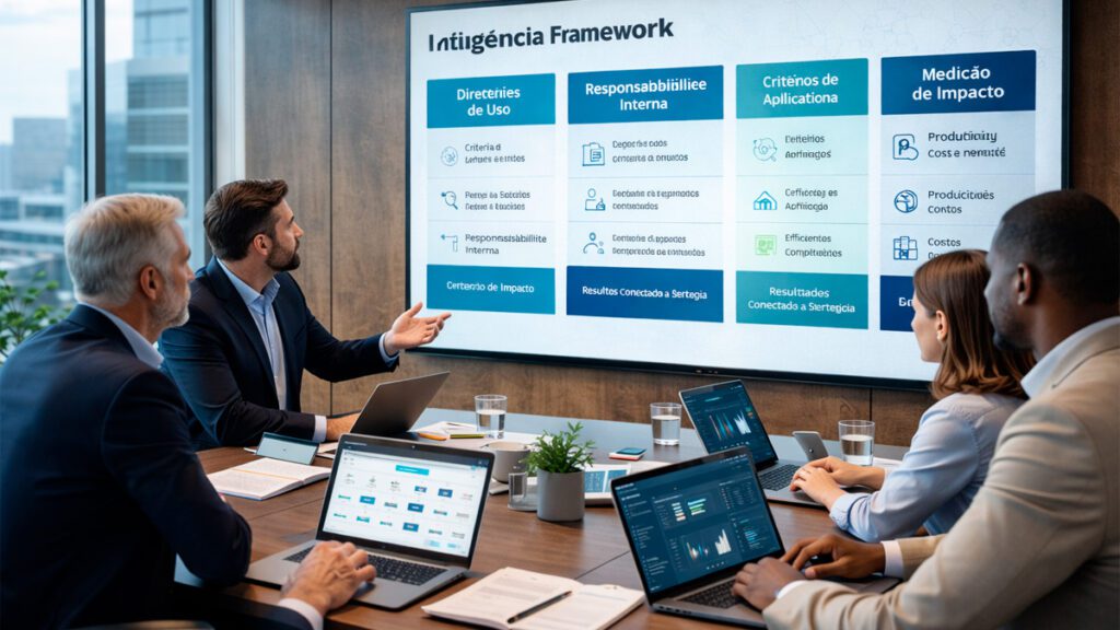 liderança discutindo governança em inteligência artificial em empresa