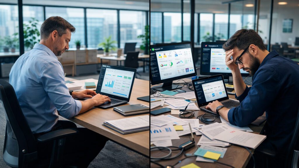 Comparação entre uso organizado e desorganizado de inteligência artificial dentro de empresa