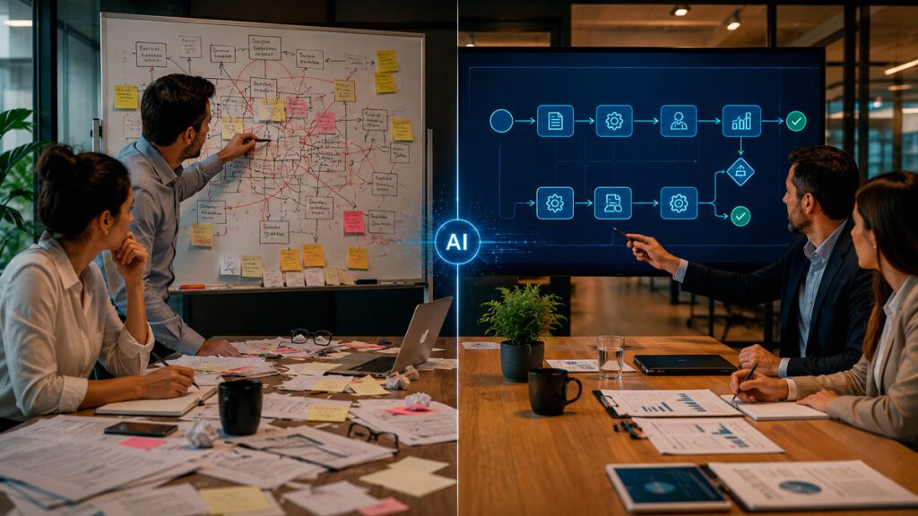 Equipe analisando processos antes da automação com Inteligência Artificial.